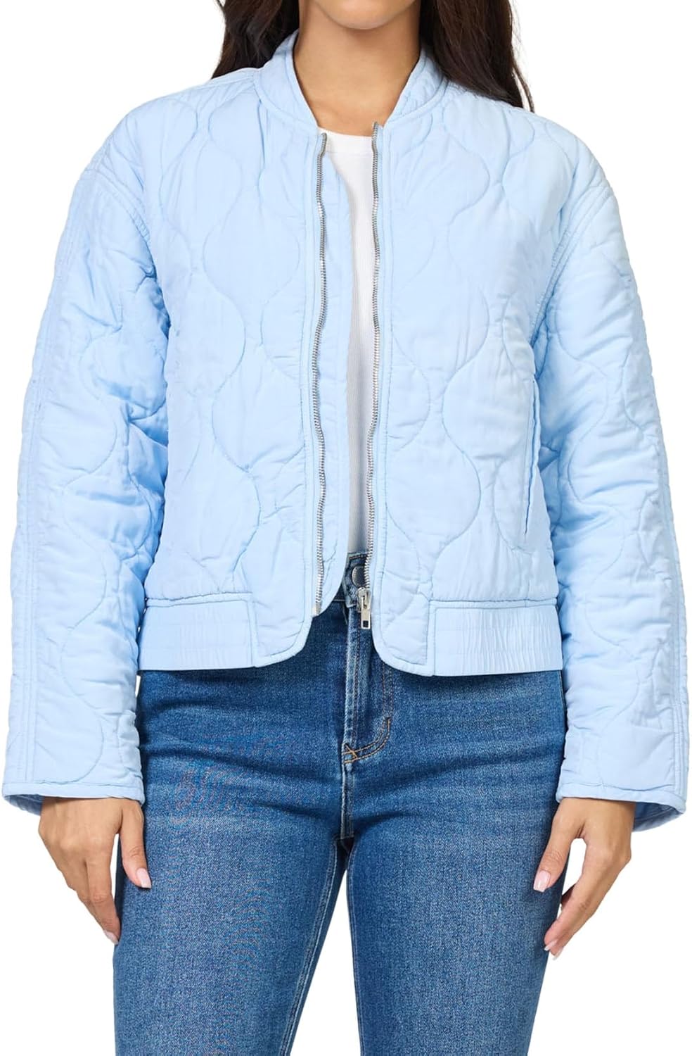 DEAR JOHN Maverick Jacket Quilted Zip Front Long Sleeve Relaxed Fit Outerwear Layering Essential – Vetiver – X-Small