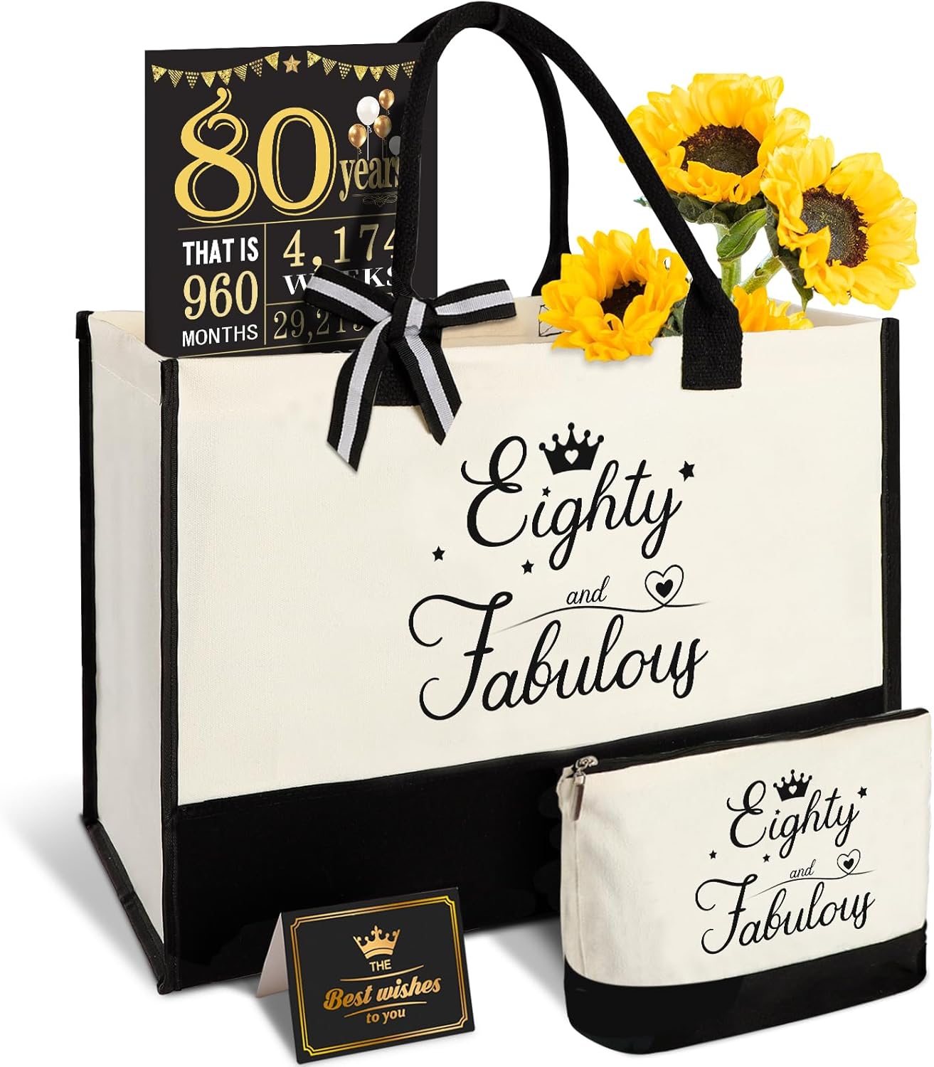 YeohJoy 40th Birthday Gifts for Women Canvas Tote Bag Travel Gear, Unique 40 Years Old Gifts for Wife Mom Sister Aunt Friends Her, Vintage N°40 Handbag & Cosmetic Bag & Back in 1986 Poster