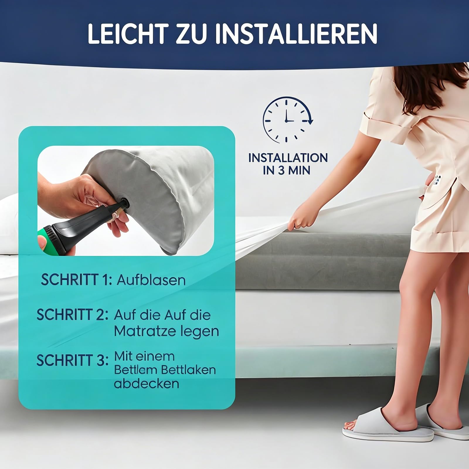 Lot de 2 protections anti-chute gonflables pour lit de voyage - Barrière de lit gonflable - 140 cm - Pour enfants et bébés (2 x gris)
