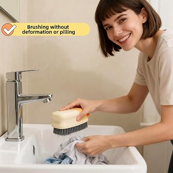 Ergonomic Clothes Soft Bristle Laundry Brush, Milk Yellow, ABS+PBT Material, Hanging Design, Portable Hand-Held Cleaning Tool with Comfortable Grip for Garments, Shoes, Household (Cream Yellow, L)