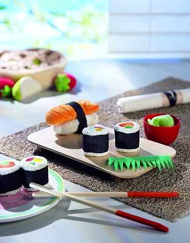 Miniatura 3 de Haba Biofino juguete suave de sushi, 10 piezas, con charola y palillos