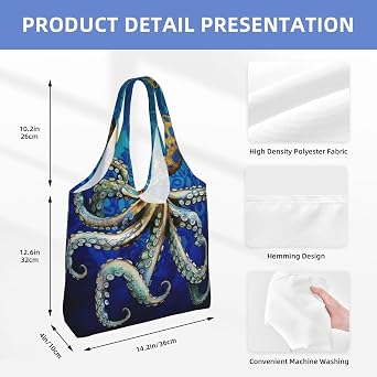 MELPHI Blue Ringed Octopus Printed One-Shoulder Commuting Canvas Bag Is Light, Durable And Multifunctional