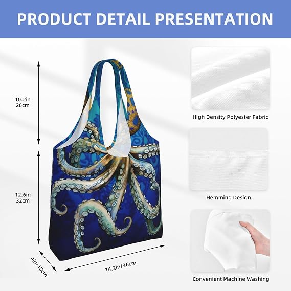 MELPHI Blue Ringed Octopus Printed One-Shoulder Commuting Canvas Bag Is Light, Durable And Multifunctional