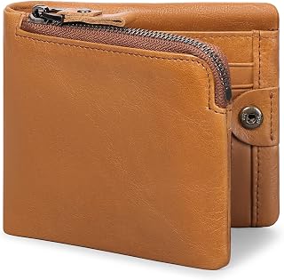 Men's Wallet Genuine Leather RFID Blocking Bifold Wallet for Mens with Zipper Coin Pocket Wallet