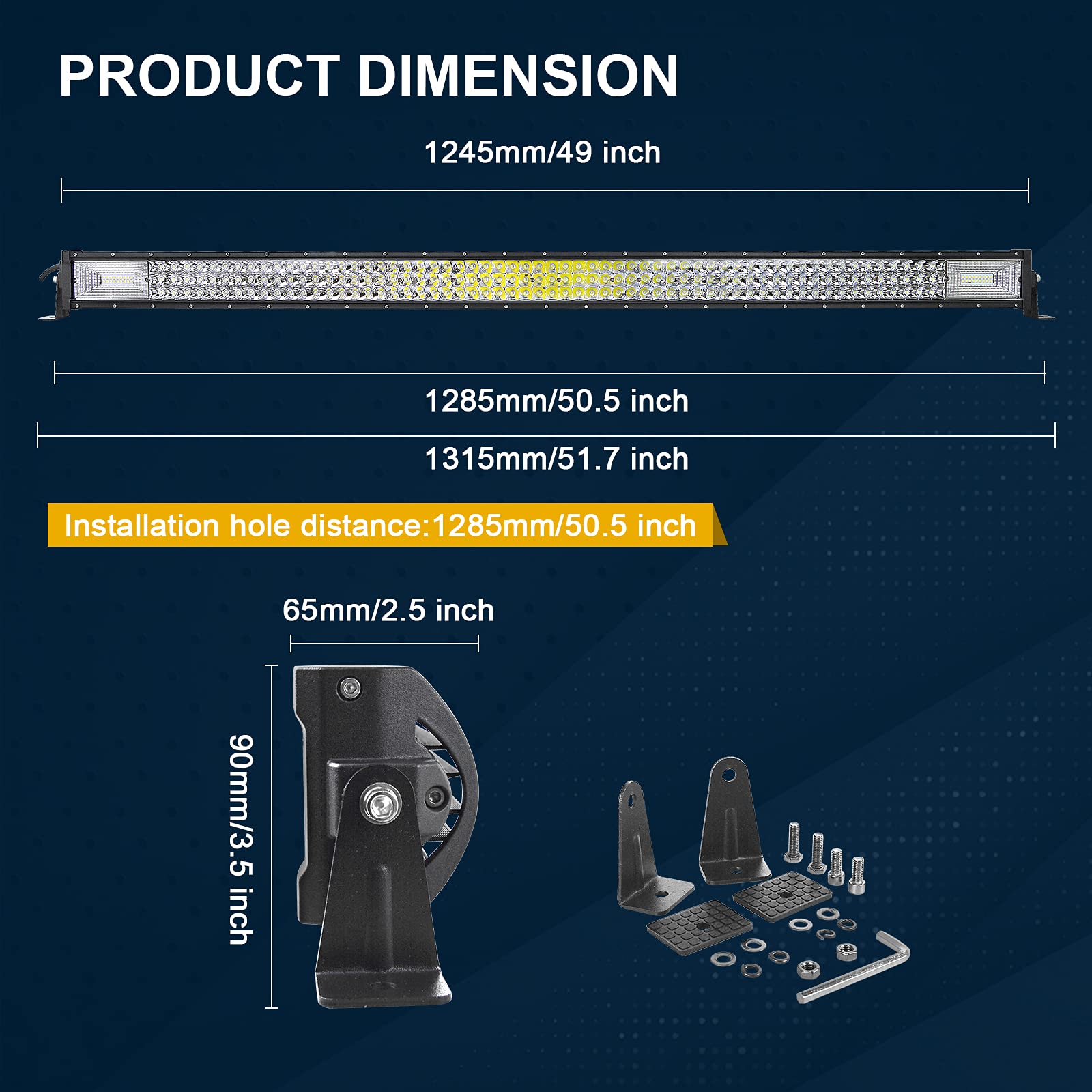 AUXTINGS 50 inch 648W Straight LED Light Bar 7D Lens Spot Flood Combo Beam Triple Row LED Work Diving Lights with Wiring Harness Kit for Off Road ATV AWD SUV 4WD 4x4 Pickup,12V 24V Waterproof 6000K