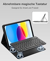 SENGBIRCH Bluetooth Billentyűzetes Tok iPad 10/11 Generációhoz - Levehető QWERTZ Német Billentyűzet, Tolltartóval, Fekete 5