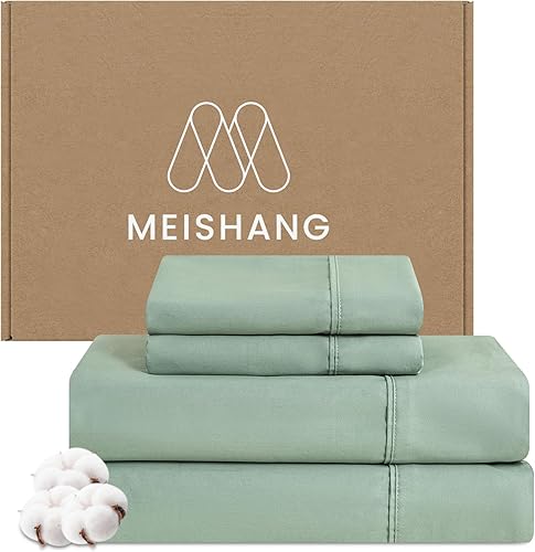 MEISHANG Sábanas de algodón tamaño Queen  Juego de sábanas de satén de 600 hilos  Suave, transpirable, refrescante algodón egipcio con bolsillo