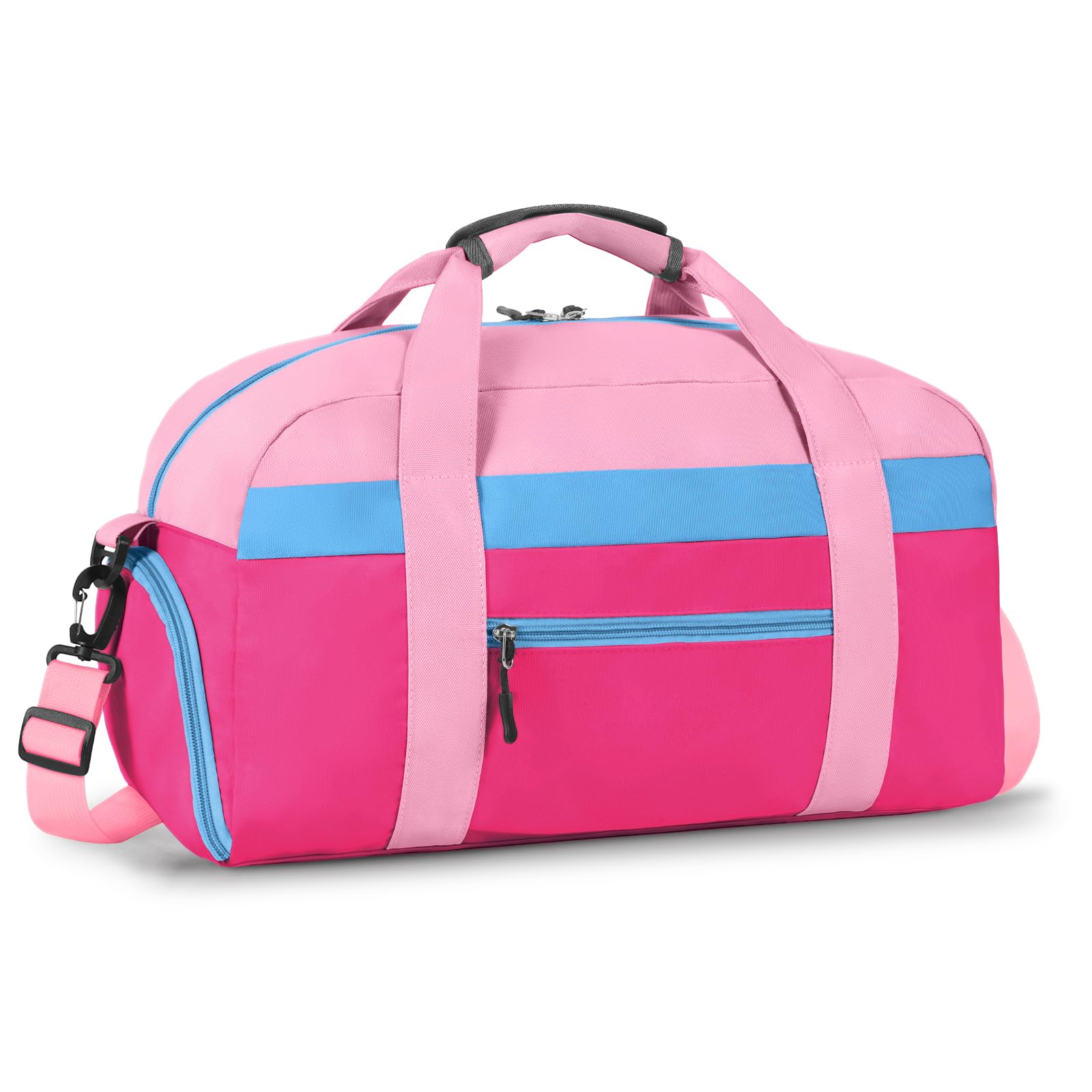 WOOMADA Kids Duffle Bag for Boys or Girls, Kids Overnight Bag with Shoe Compartment＆Wet Pocket, Ideal for School Practice, Sports, Travel(pink&hot