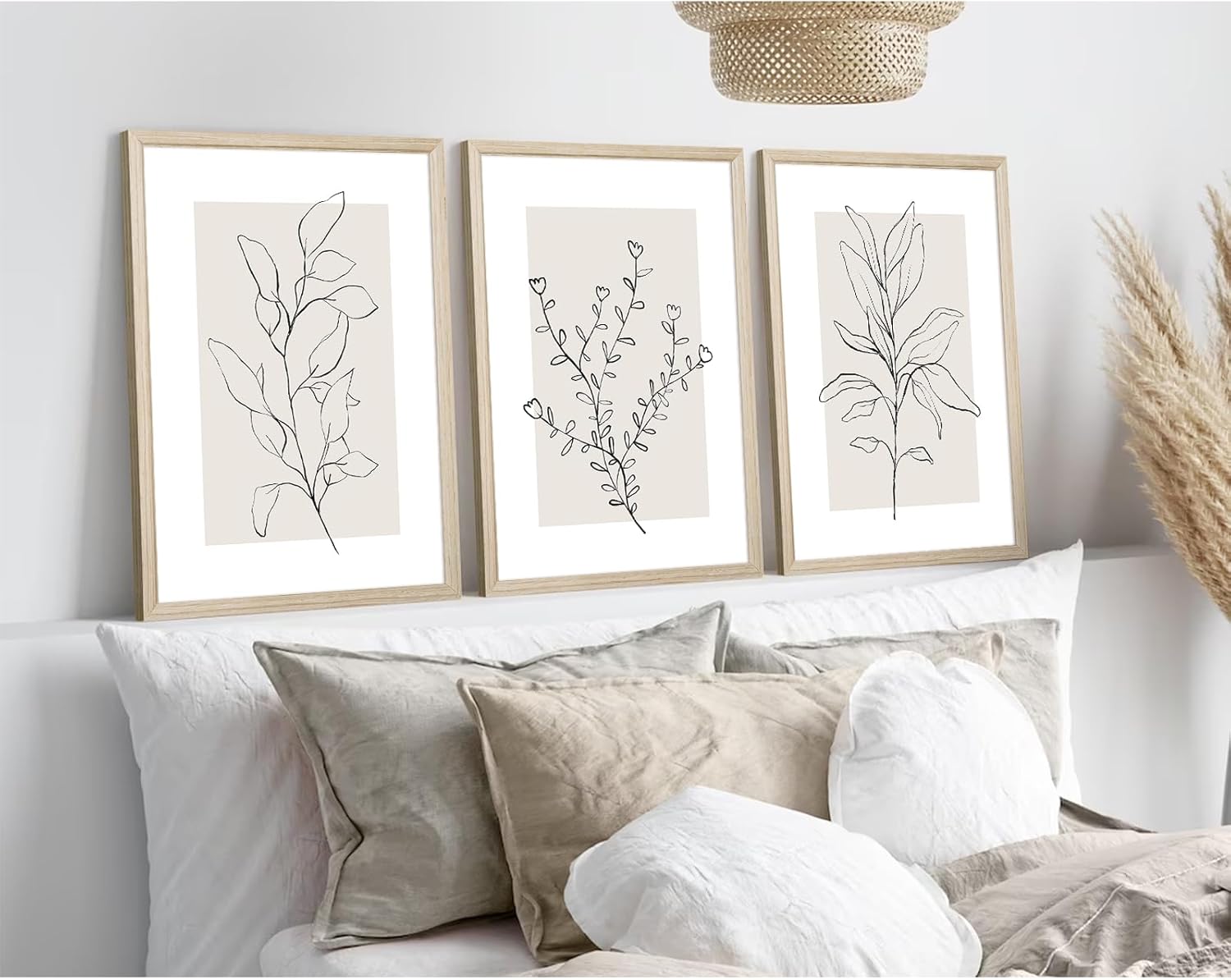 Neutral Botanical Prints Wall Art Decor Plant Minimalist Canvas Pictures Vintage Beige Wall Art Modern Farmhouse Line Poster Boho Abstract Painting Artwork for Bedroom 12x16 Inch Framed Set of 3