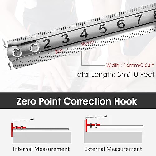 Miniatura 5 de 2 cintas métricas, 9.8 pies, cinta métrica de acero inoxidable con escala de doble cara, impermeable, portátil, retráctil, regla de medida para el