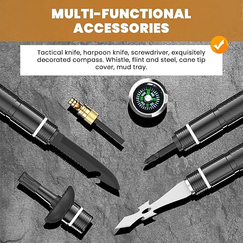 Miniatura 8 de Saker - Bastón de senderismo táctico Plus 2026 Bastón de senderismo  Bastón de senderismo de aluminio ligero con supervivencia para campamento,