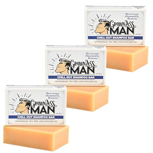 Grown Ass Man Co. - Barra de champú sólida rica en espuma 3 en 1 Gel para cabello, barba y cuerpo - Sin plástico y ecológico, limpieza natural y