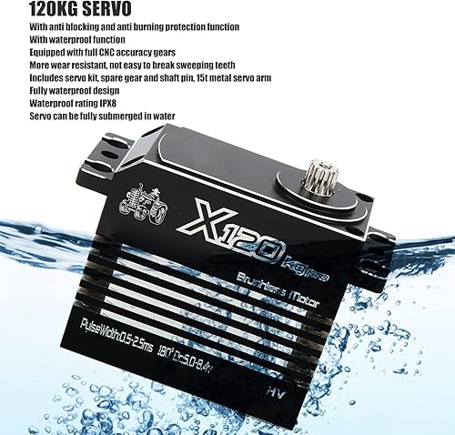 Miniatura 4 de Vbestlife Servo digital de engranaje de metal, 264.6lbs de alta velocidad, sin escobillas, impermeable, de metal completo de alta torsión, servo