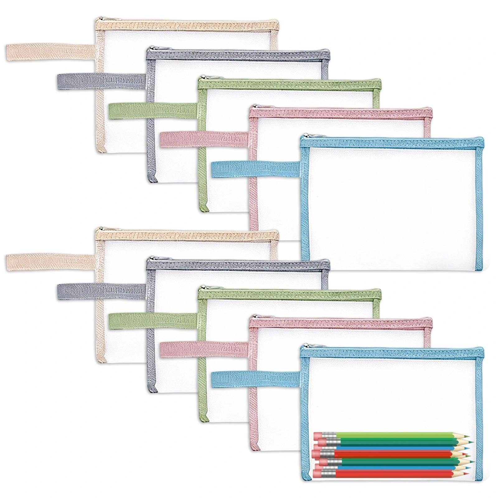 10PCS Colored Mesh Zipper Pouch Bags, A5 Colored Toy Storage Bag with Handles, Puzzle Storage Bags for Building Blocks, Puzzles, Board Games, Books