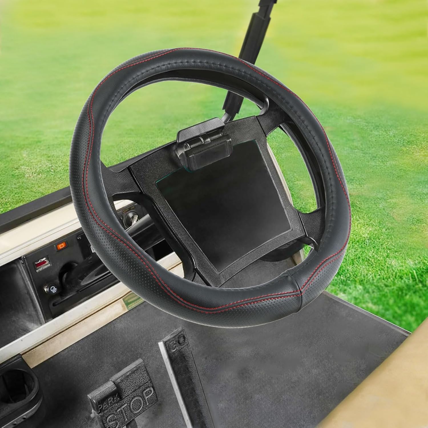 Golf Cart Steering Wheel Covers,13.5 to 14" Golf Cart Steering Wheel Cover Universal for Yamaha,EZGO TXT & RXV,Club Car DS & Precedent, Leather Comfortable, Non-Slip, Wear-Resistant (Black)