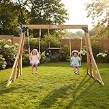 Abracadaprout Portique de Jeux Extérieur en Bois Thermo-traité | Balançoires Bleues, Trapè...