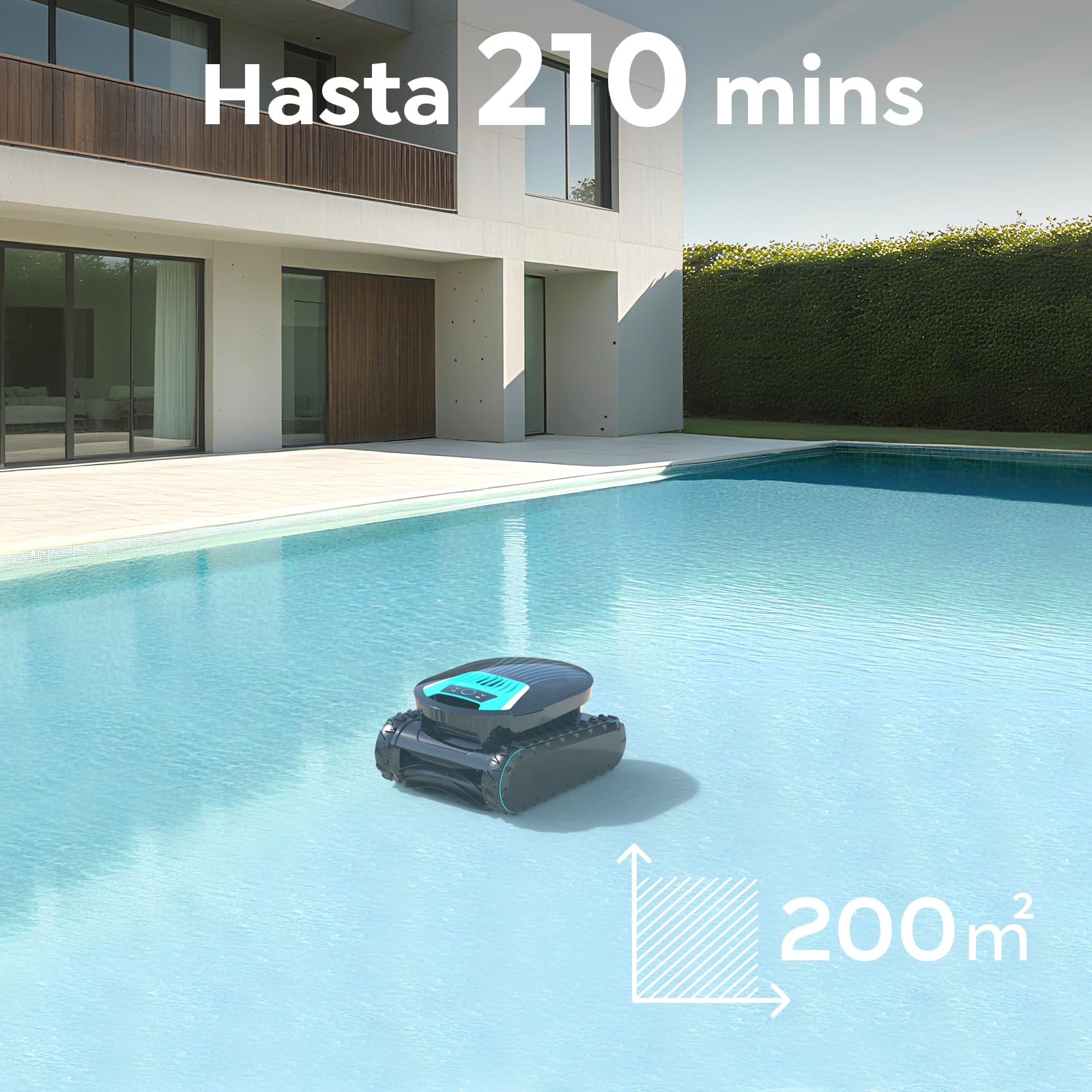 Pleco Pro Robot Limpiafondos Piscina, Autonomía 210 Min, Doble Filtro, 7 Modos, Control App, Limpiafondos Piscina Automático, 200 m²,Negro Jet