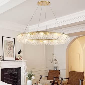 Fuloyst Gold 24 Inches Round Modern Crystal Chandelier Ring Chandelier ...