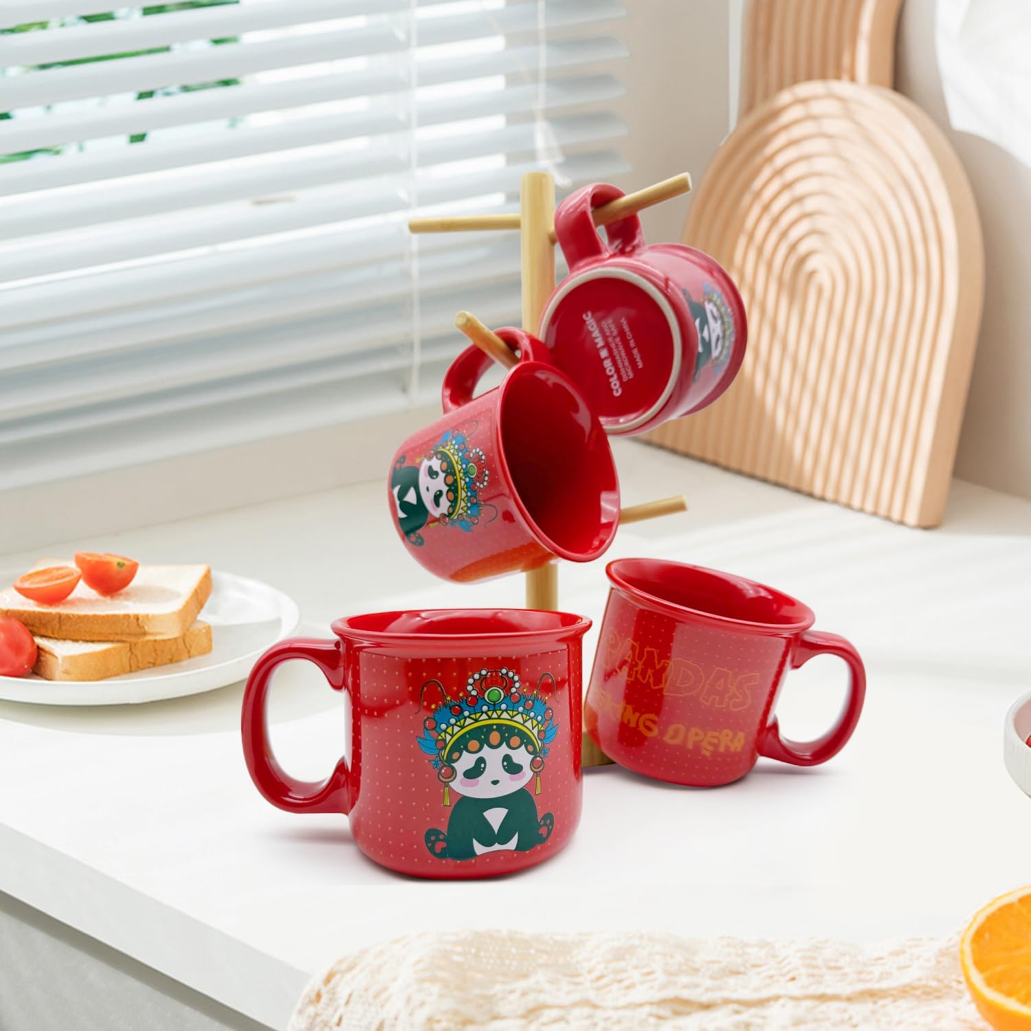 Ceramic Coffee Mugs Set of 4,14OZ Coffee Cups with Handle,Latte Mug,Great for Tea Hot Chocolate,Large Cute Mugs for Men,Women,Kids,Microwave&Dishwasher Safe for Kitchen or Office(RED) - Image 6