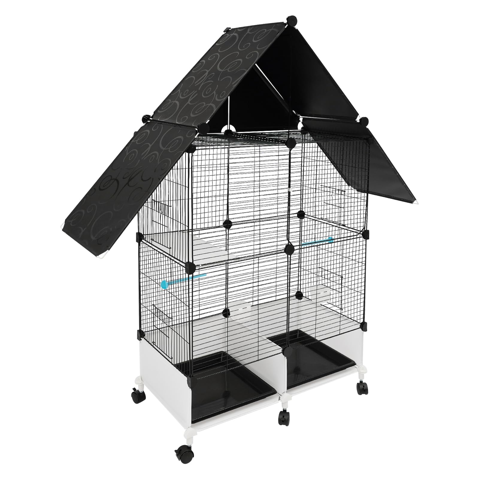 Jaula grande para pájaros, 74 x 37 x 126 cm, 74 x 37 x 163 cm, comedero y agua, jaula grande para pájaros con ruedas, puede empresas pequeñas y medianas (74 x 37 x 126 cm), color negro