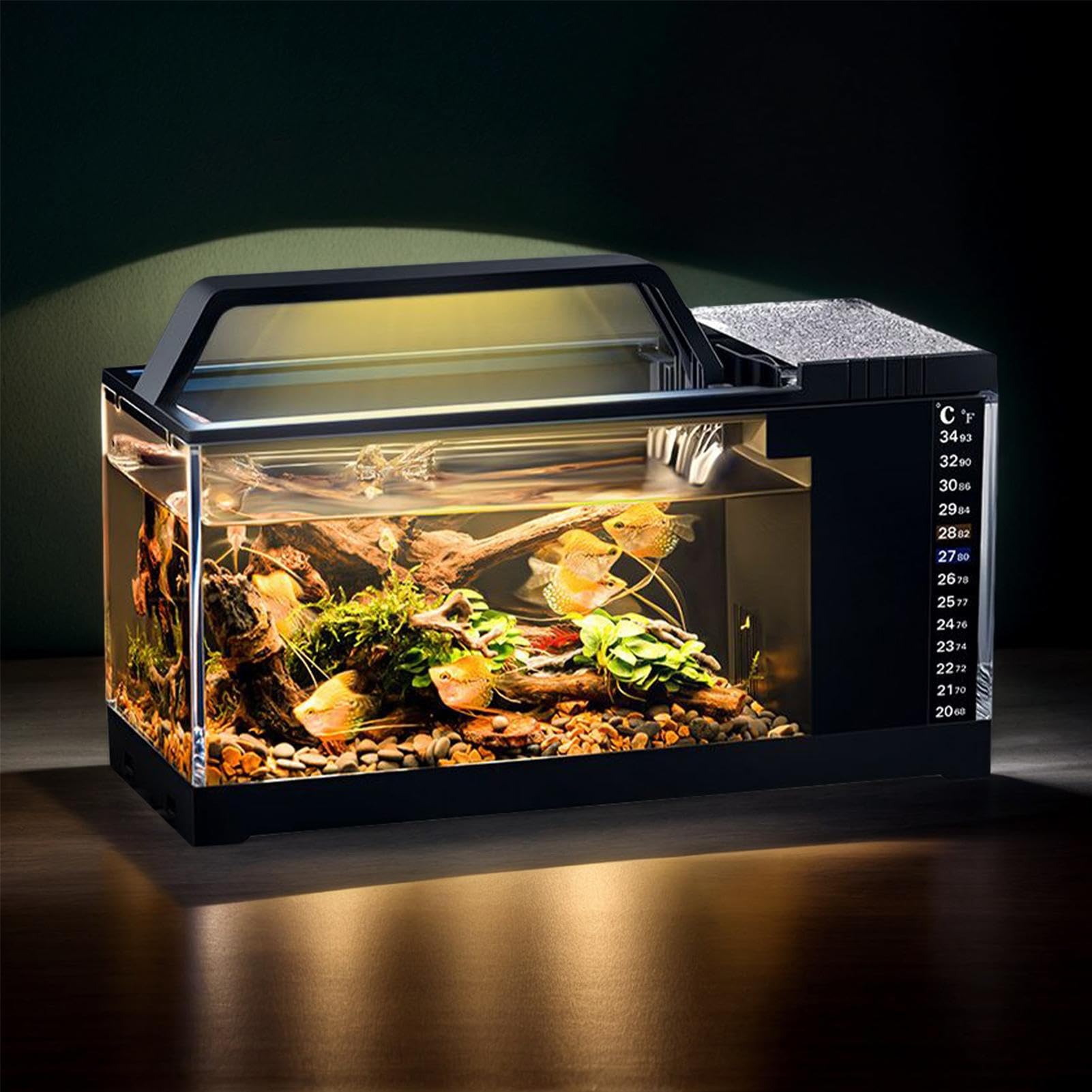 Kit De Acuario | Pecera con Filtro Y Luz Integrados,Acuario Inteligente Compacto con Bomba Silenciosa y Monitor de Temperatura para Bettas, Guppys, Camarones y