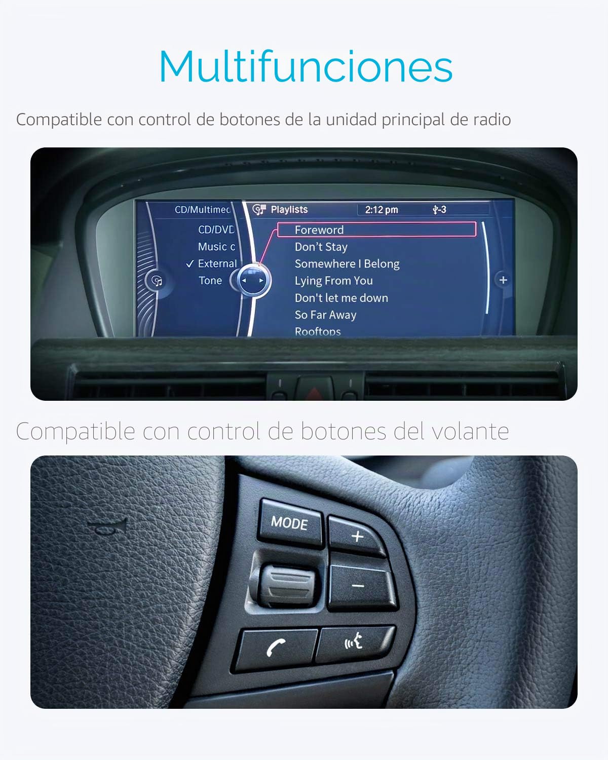 Airdual Bluetooth Car Kit Adaptador para BMW / Mini Cooper / Maserati-Android y iPhone Adaptador Inalámbrico AUX/SUB para iPhone Integración de iPod con cable