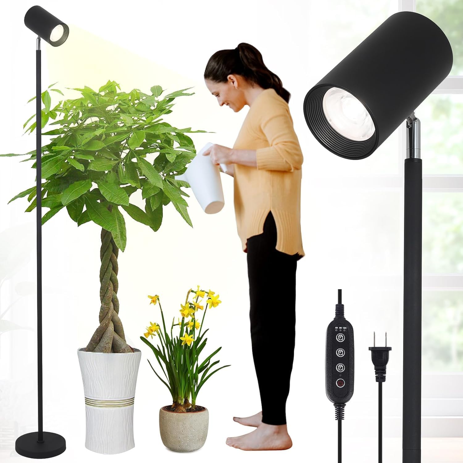 Grow Lights Stand for Indoor Plants Full Spectrum Tall Plant Light for Indoor Growing with 20W COB Plant Light Bulb,4,8,12H Timer, Led Growth Floor Lamp for Large Plant Seedling(6 Level Height)