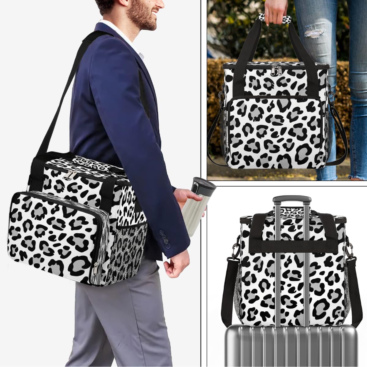 Leopard Print Portable Coffee Maker Carrying Bag Compatible with Keurig K-Mini or K-Mini Plus - Travel Storage Tote with K-Cup Pod Pockets for Single Serve Coffee Brewer