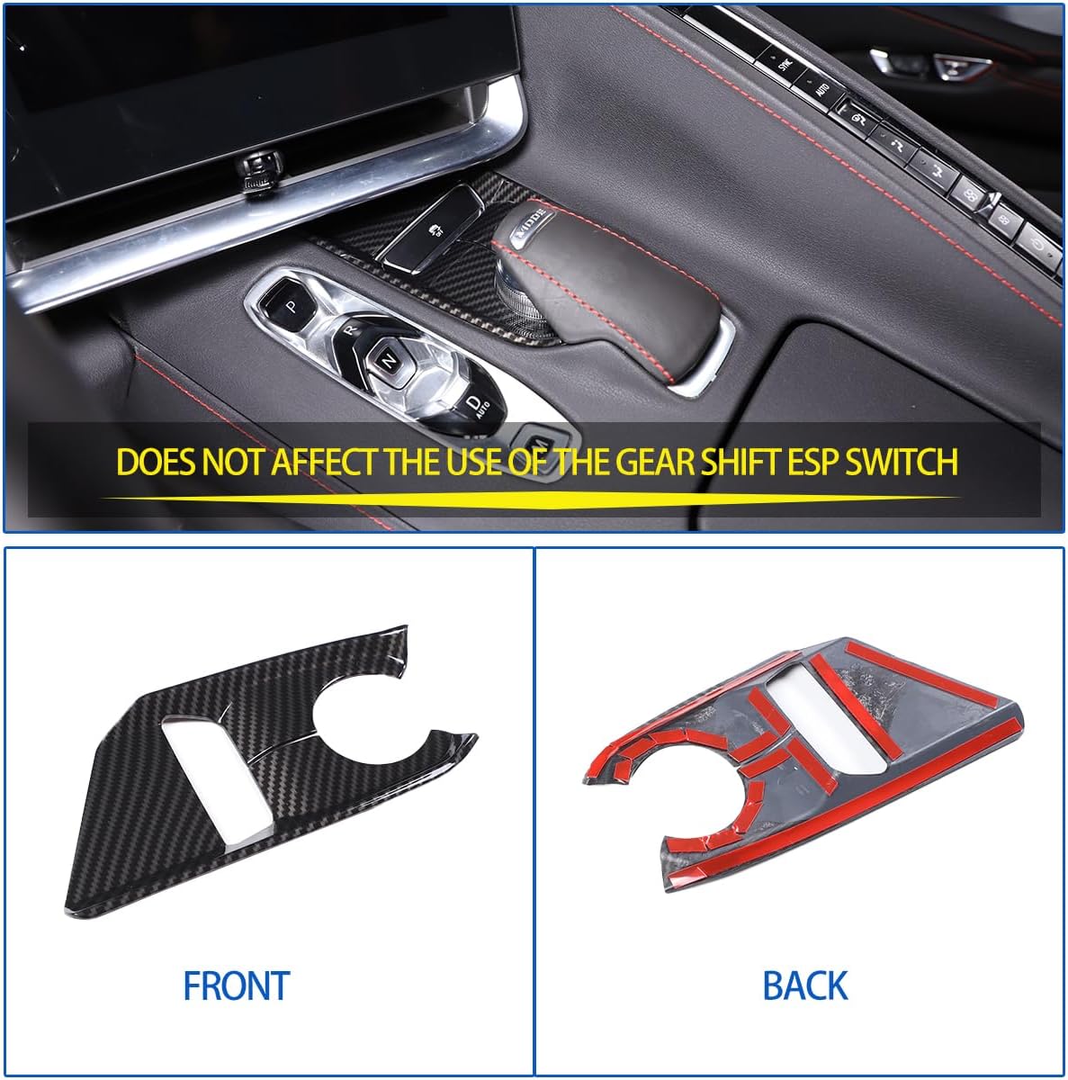 Gear Shift Panel ESP Anti Slip Switch Panel Trim Cover Compatible with Chevrolet Corvette C8 2020-2025, ABS Center Console Gears Base Panel Cover, 1PCS (Carbon Fiber Pattern Black)