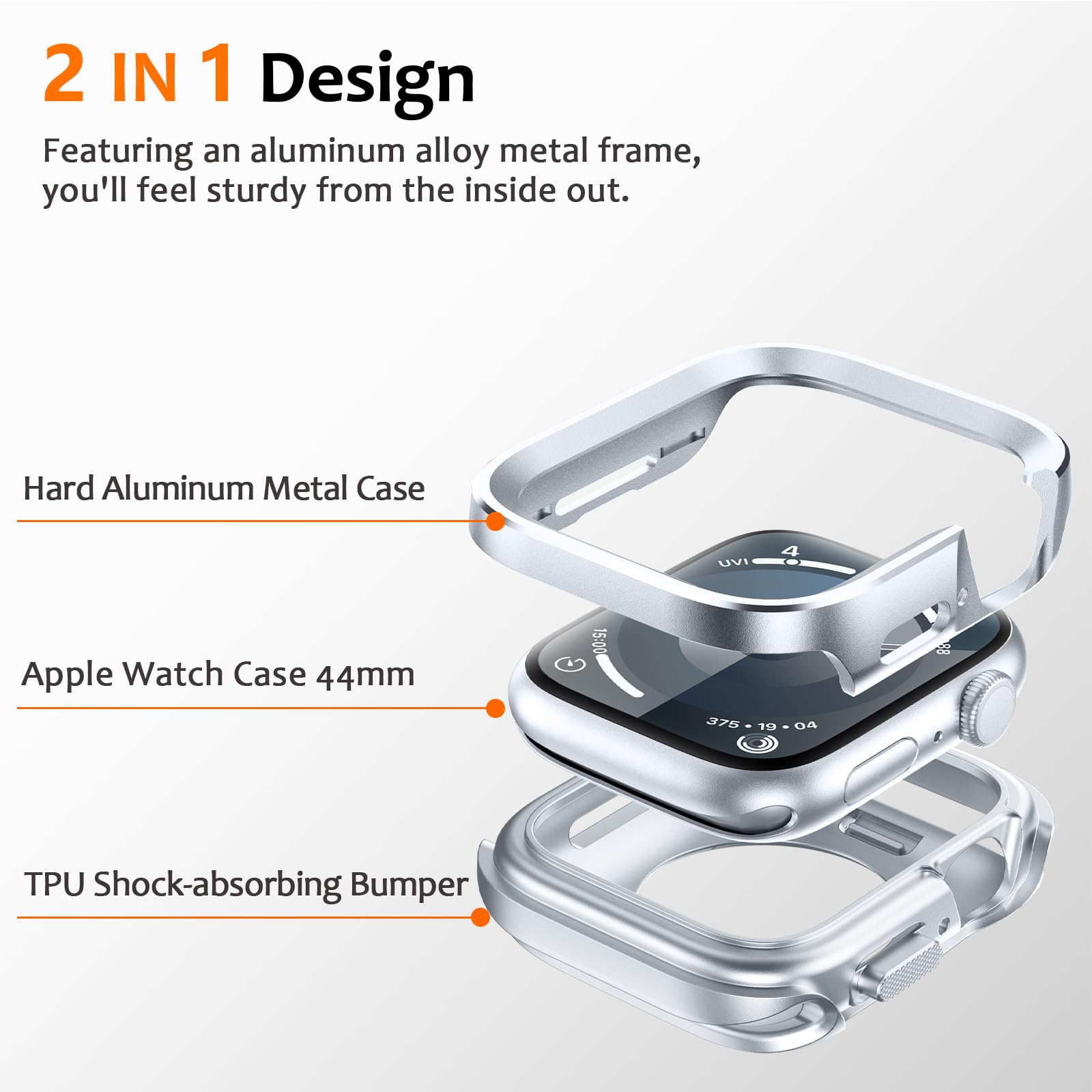 Amizee 2 in 1 Metal Rugged Case Compatible with Apple Watch SE 3/2/1 Series 6/5/4 44mm - Image 2