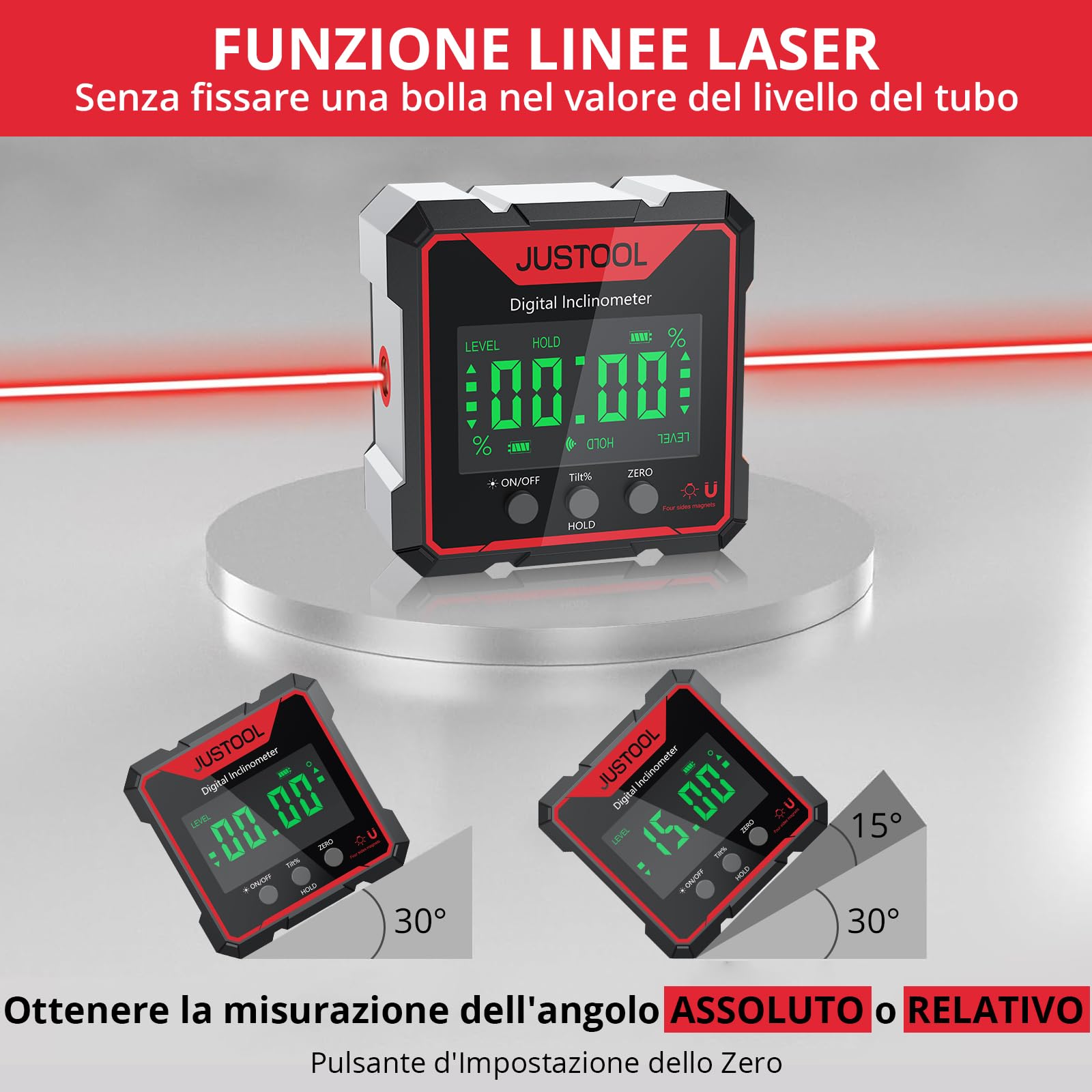 Livella Laser Digitale XUNTOP - Inclinometro Magnetico 4 Lati Ricaricabile - Foto 10