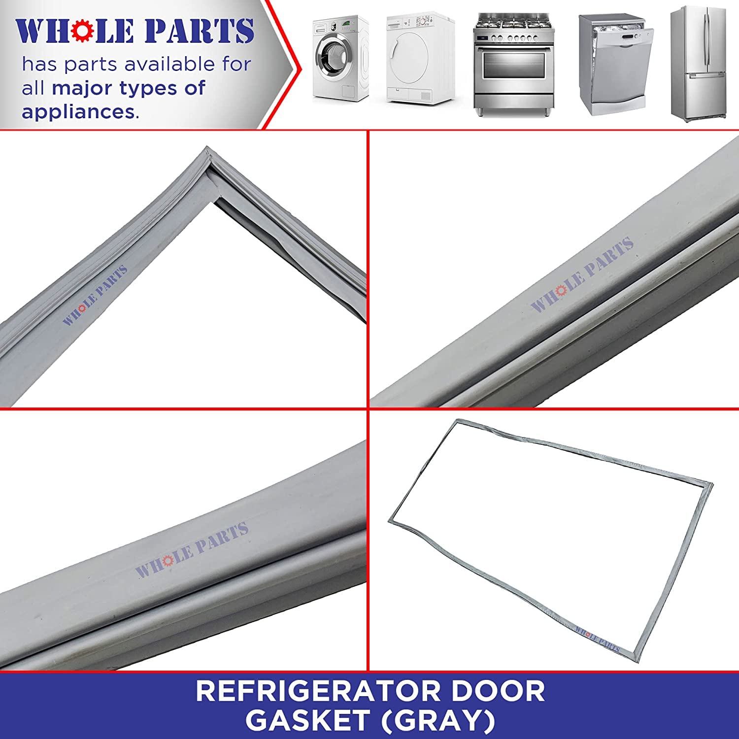 Upgraded Whole Parts Refrigerator Door Gasket (Magnetic Strip Inside, Gray Color) Part # 5304505782 - Replacement & Compatible with Some Electrolux, Frigidaire and Kenmore Refrigerators