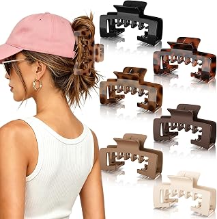 6 PCS Hat-Friendly Hair Claw Clips for Baseball Cap/Trucker Hat | 4.1 Inch Tortoise Shell Large Hair Clips for Thin Thick Hat Hairstyles, Leopard Print Strong Hold Hair Accessories for Women