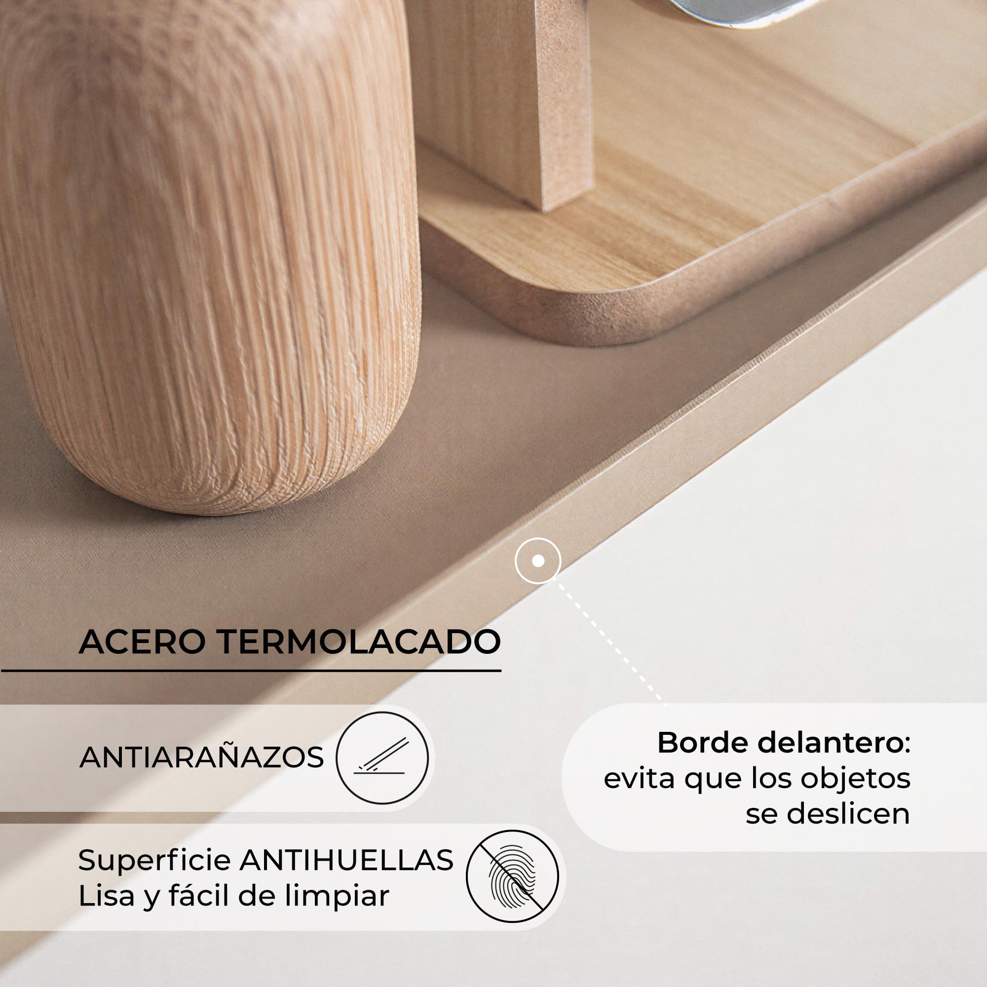MILUKA Estanteria Pared 70 x 10 cm - Set 2 Estantes Flotantes en Metal Beige Arena - Baldas Pared Estrechas para Cuadros, Fotos y Objetos - Repisas Modernas para Decoración Habitación y Salón