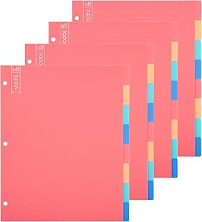 Yoobi Binder 8 Tab Dividers, Pack of 4 – Multicolor Dividers for 3 Ring Binder – Sturdy Poly Binder Organizer Page Tabs w/...