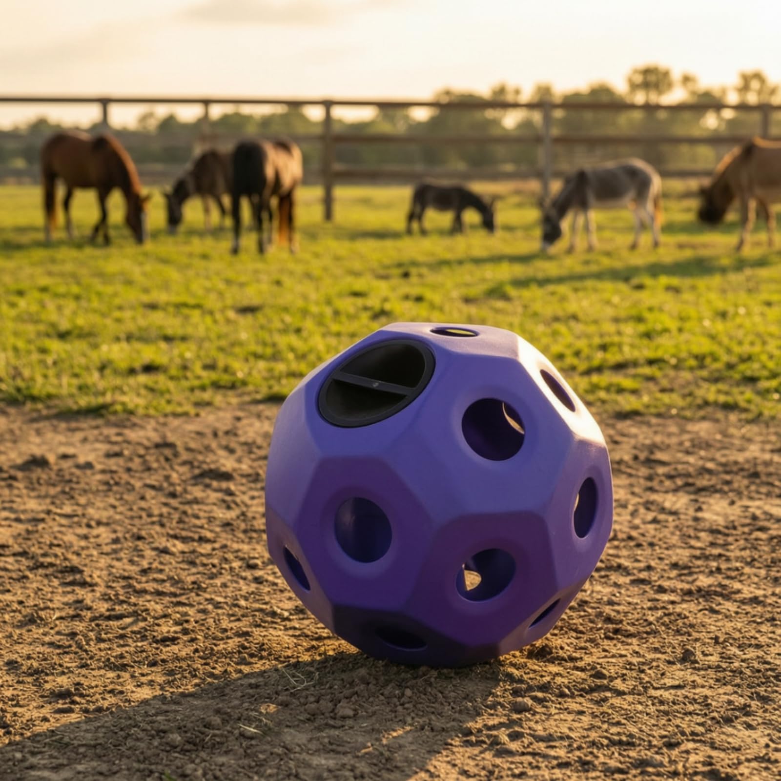 perfeclan Pelota de Enriquecimiento Comedero Bola Dispensador Juguete Forraje Polietileno Moldeado Control de Ingesta con Aperturas para Tirar Adecuada para Caballos Burros Paddock, Azul