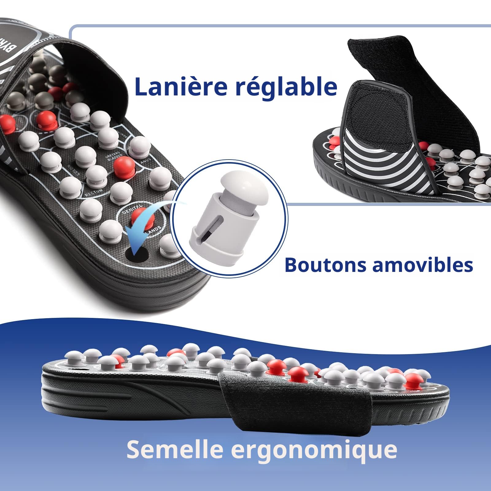 BYRIVER Chaussons de Massage à Acupression pour Soin des Pieds, Stimulation de la Circulation Sanguine et Réflexologie Plantaire - Masseur de Pieds Relaxant