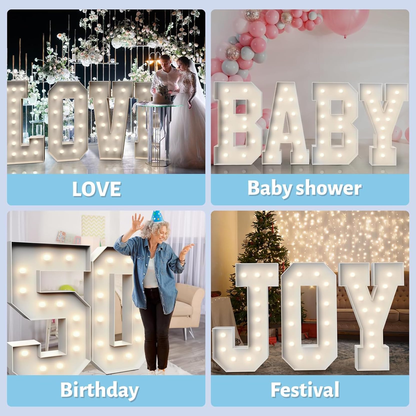 Letras LED con marco blanco, decoración de marquesina brillante, juego de tablero de espuma precortada, letrero de luces de mosaico para fiesta de cumpleaños, letra D, 120 cm