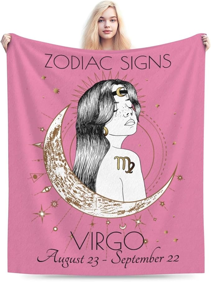 Virgo Blanket Zodiac Signs Gifts for Women, Moon Constellations Theme Pink Throw Blanket Soft Cozy Flannel 50