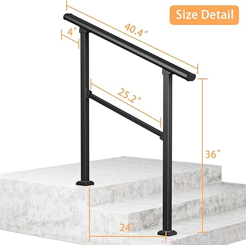 Miniatura 3 de LOVMOR Barandillas de mano de 2 escalones para escalones al aire libre, barandilla de hierro forjado, barandilla exterior para escalones, kit de