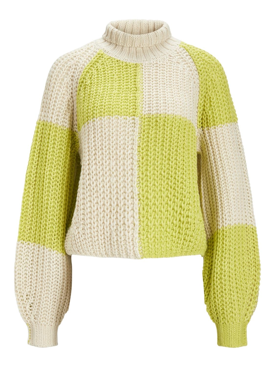 Jxkelvy Chunky Check High Neck Knit, Kadın, Limon Sarısı, XS