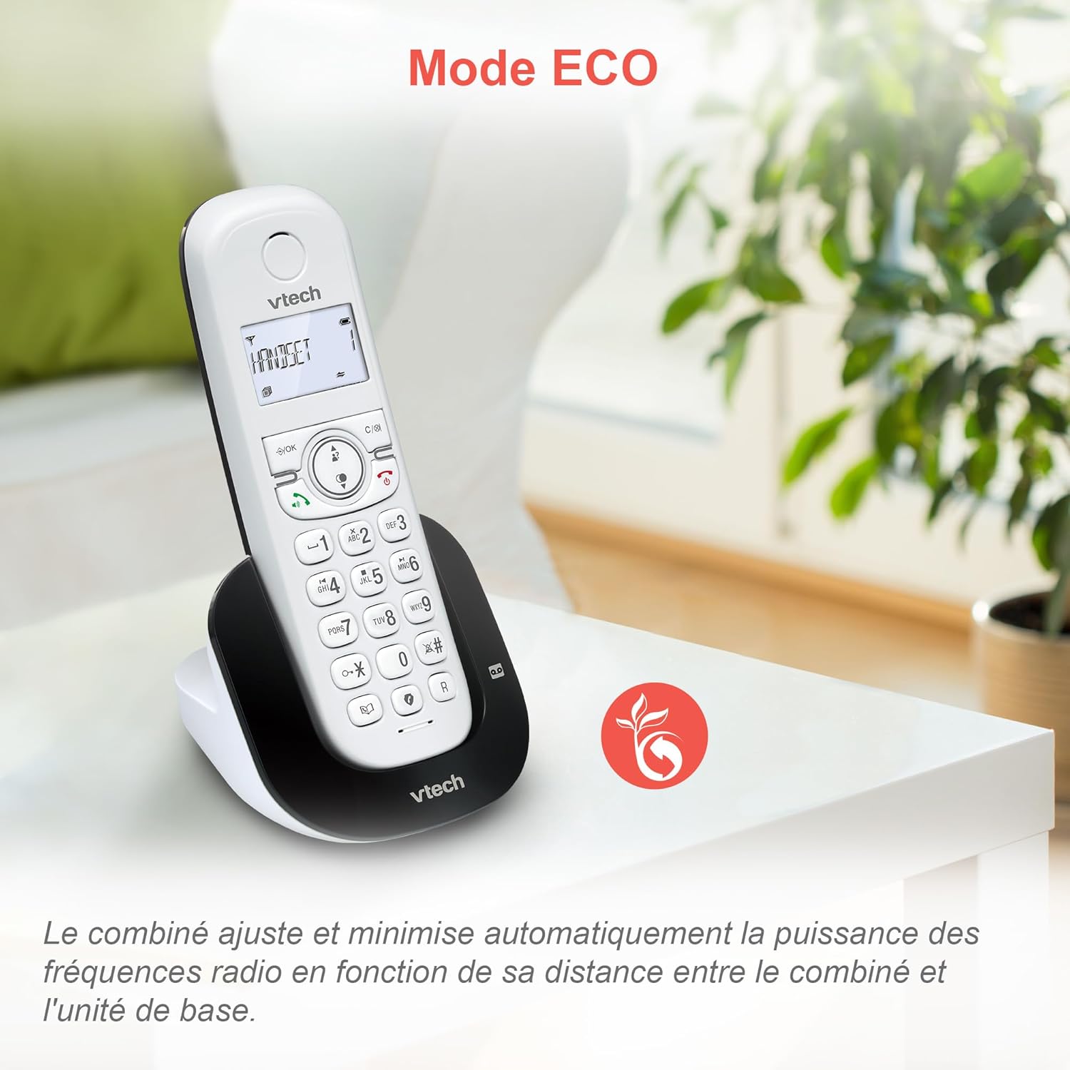 VTech CS1550 Handset on base with ECO mode icon