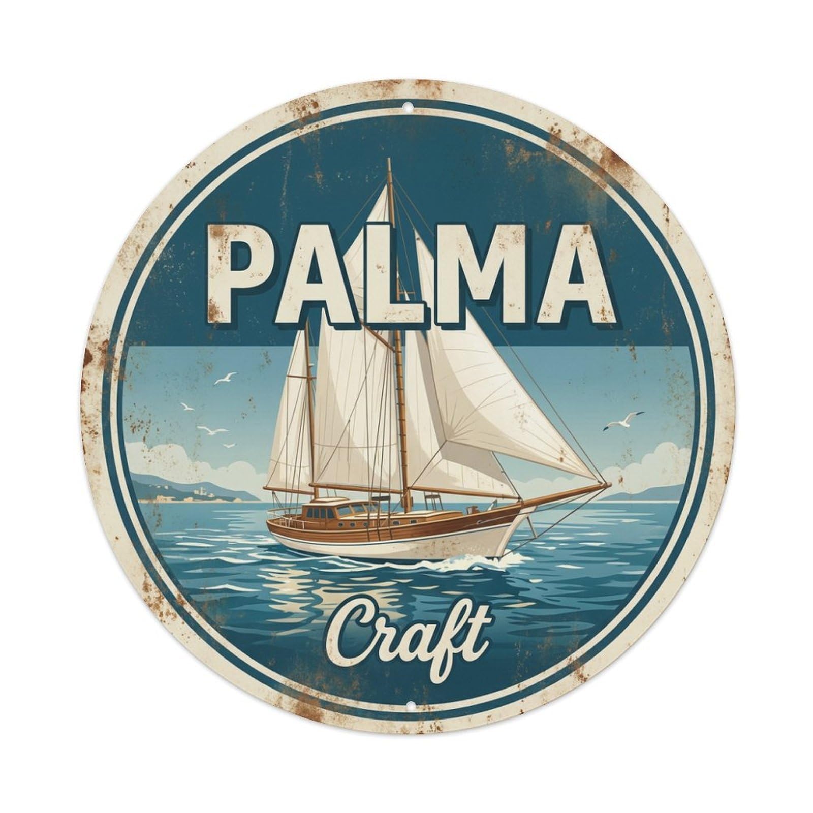 Tgrcjimh Style Metal Tin Sign Vintage Travel Palma Spain Vessel