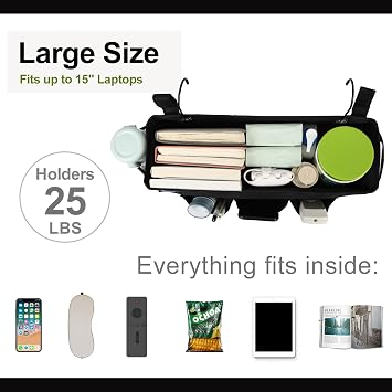 Surblue Bedside Organizer with Hook Bedside Caddy Hanging Storage Bag with Adjustable Straps and Water Bottle Holder for Home College Dorm Bunk Bed Accessories, Crib Bed Rails, Hospital Bed, Black