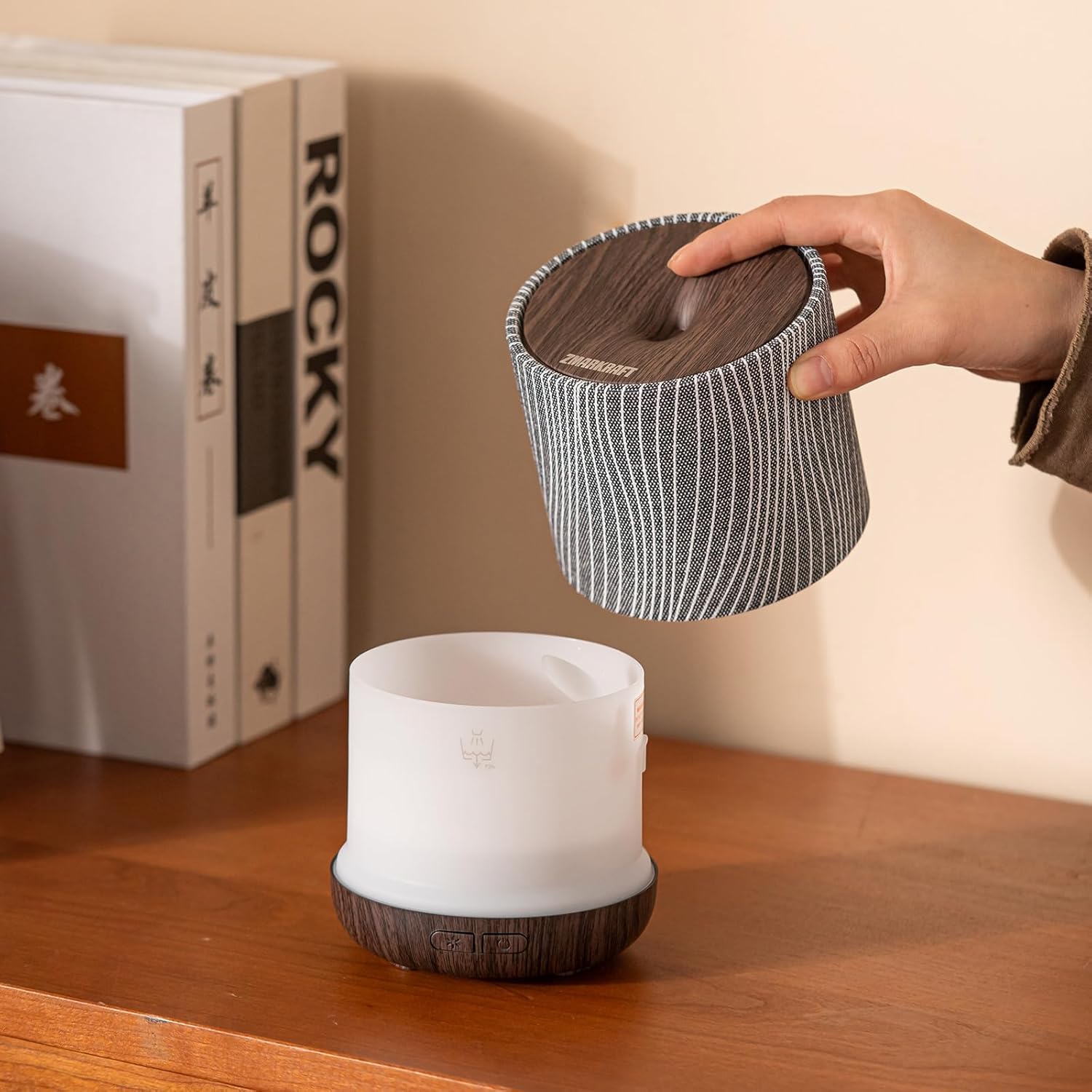 Essential Oil Diffuser 7 fl oz 200ml with Fabric Cover and Night Lamp | Ultrasonic Aroma Diffuser | Humidifier w Lights | Room Decor | Small Humidifier for Bedroom | Gift (Dark Brown) - Image 7