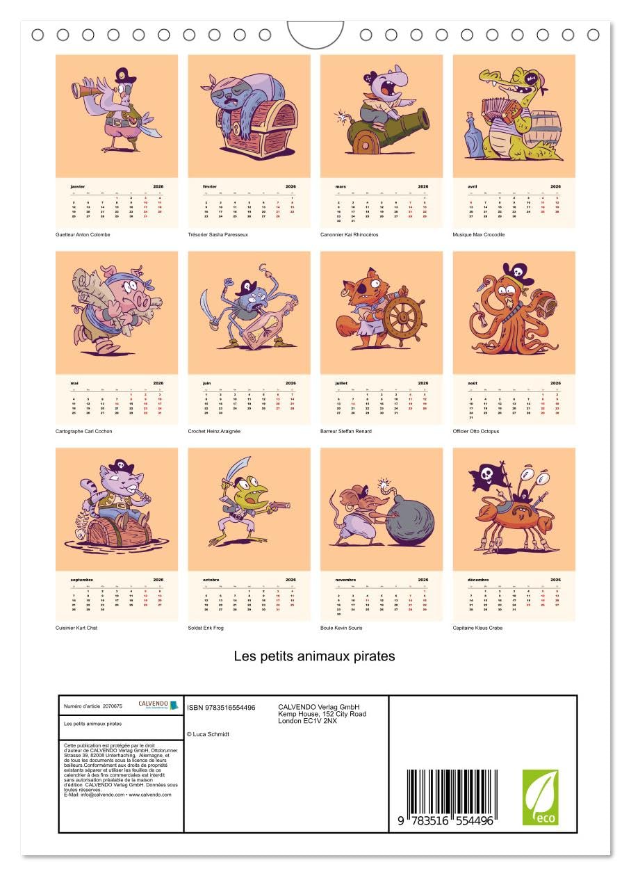 Les petits animaux pirates (Calendrier mural 2026 DIN A4 horizontal), CALVENDO calendrier mensuel: Un équipage composé de drôles de petits pirates animaux