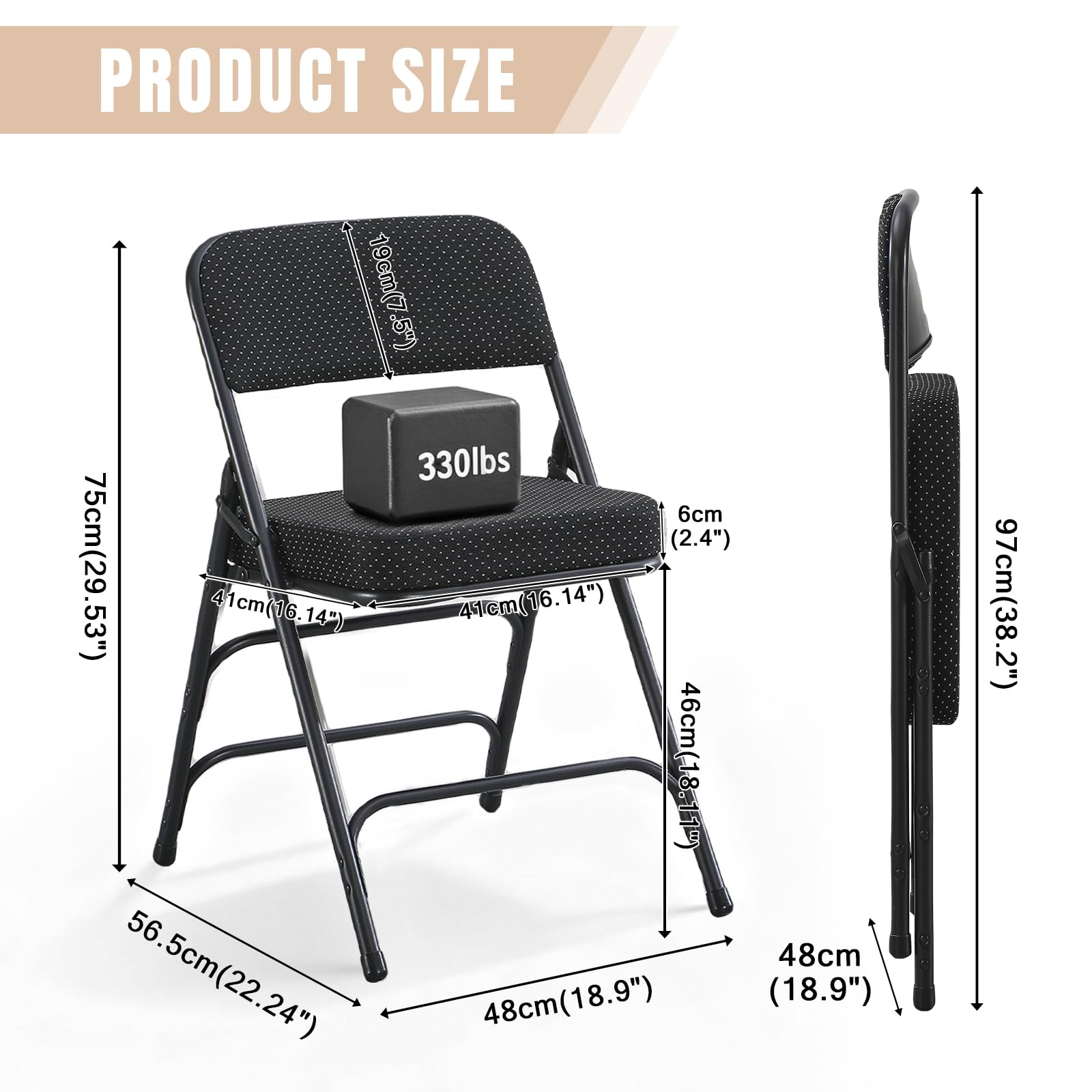 Silla plegable de jardín con acolchado extra grueso y funda aterciopelada, cómoda silla de balcón para exteriores, portátil, ligera, ajustable, 2 paquete, color negro