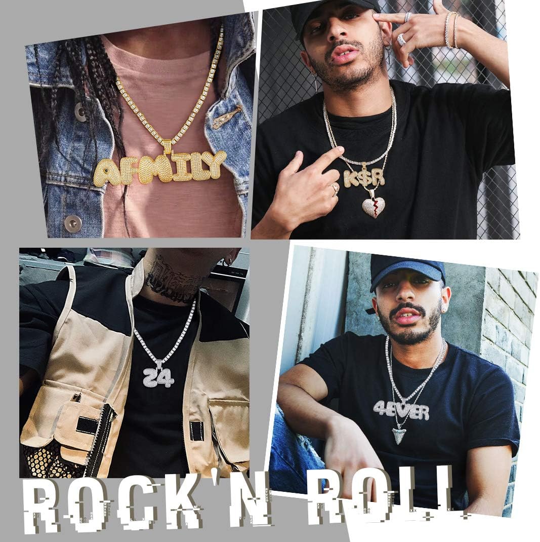 GoldChic JEWELRY Customized Iced Bling Pendant for Men, Gold Plated CZ Initial Letter Necklace with Tennis Chain, CZ Alphabet Charm Men Women Hip Hop Jewelry A to Z