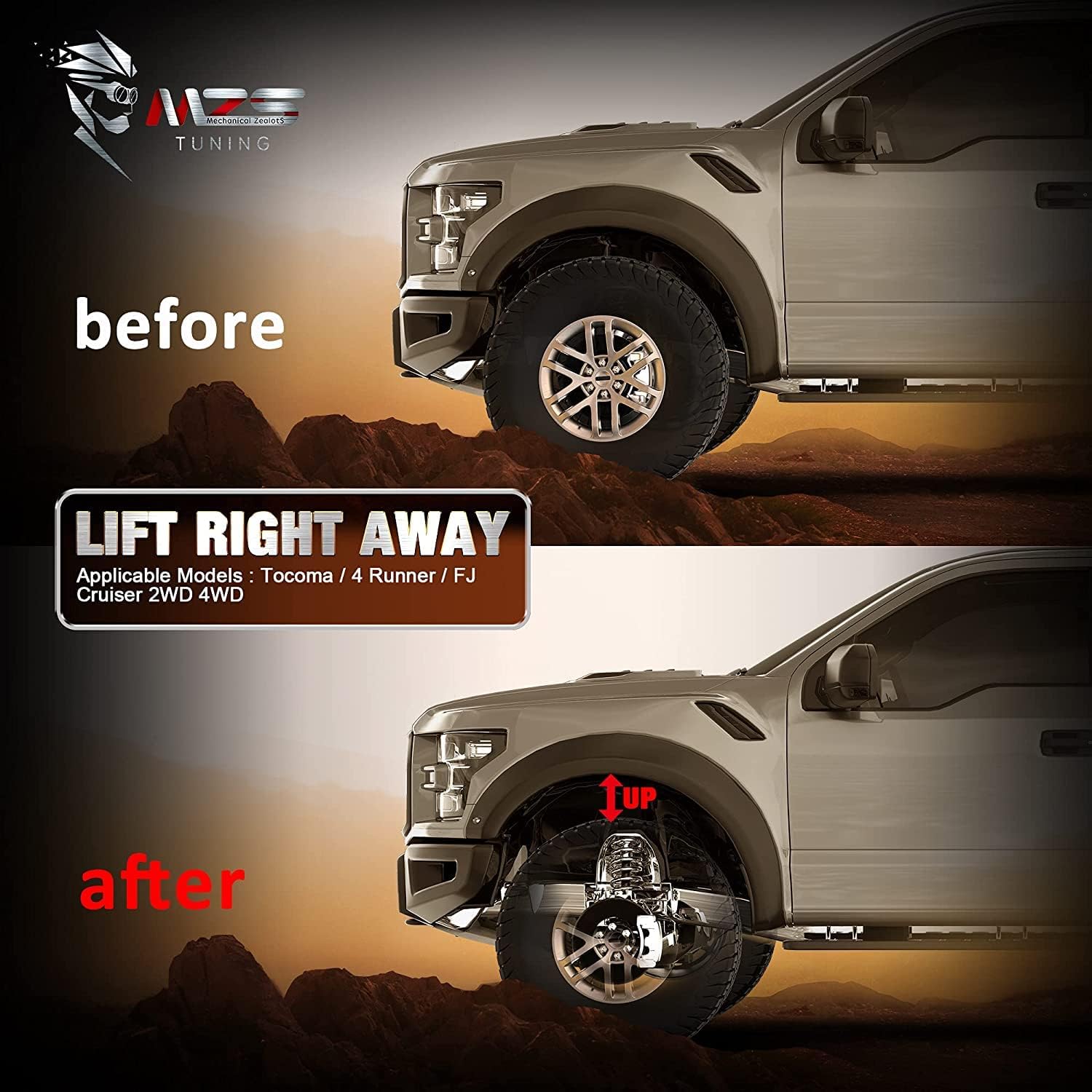MZS 2 Inch Front Leveling Kit Compatible with 2005-2023 Tacoma, 2" Strut Spacers Lift Kit for 2003-2024 4Runner / 2007-2015 FJ Cruiser 2WD 4WD