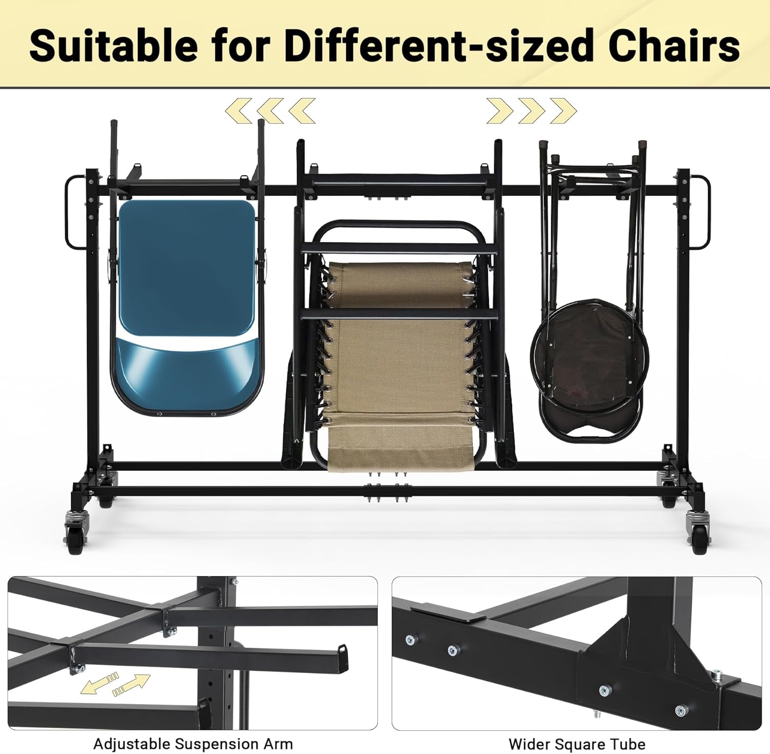 Folding Chair Rack, Heavy-Duty Folding Chair Cart with Swivel Wheels, 600 LBS Capacity for 12 Tables or 42 Chairs, Chair and Table Cart w/Dust Cover and 2 Binding Ropes, 72”L x 33”W x 42”H